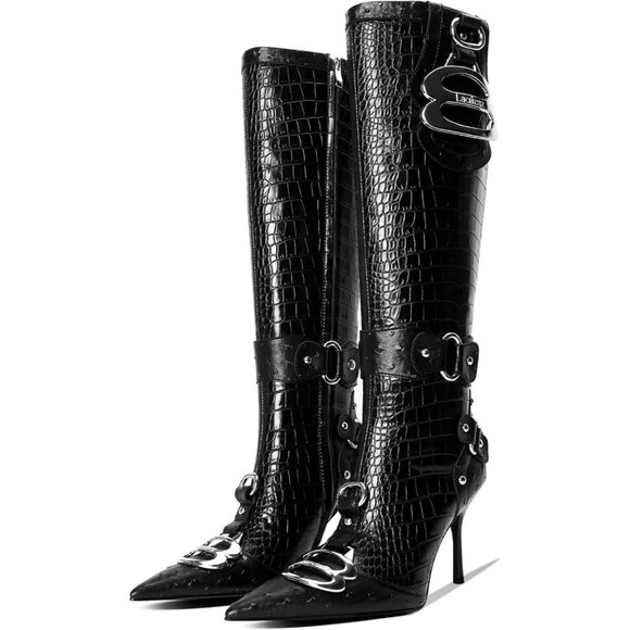 Shoes - Women's Cool Black Pointed Toe Slim Calf Sexy Stiletto High Heel Long Tall Boots